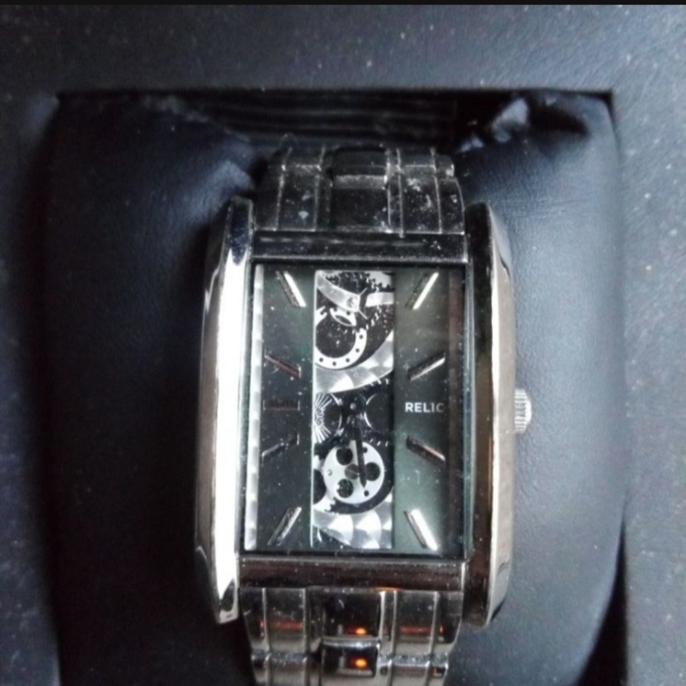 Men' Relic Stainless Steel Rectangle Gear Watch